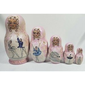 Russian Matryoshka Nesting Dolls Black Swan Ballet Ballerina Opera Volkov Rare